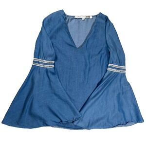 Lovers + Friends Chambray Bell Sleeve Blouse Women's Sz Small Top Hippie Boho
